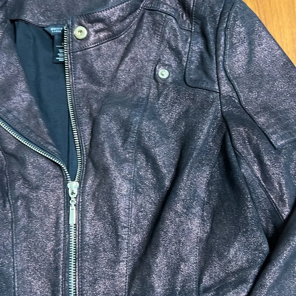 WHBM Motto Metallic Black Suede Faux Jacket Small